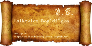 Malkovics Boglárka névjegykártya